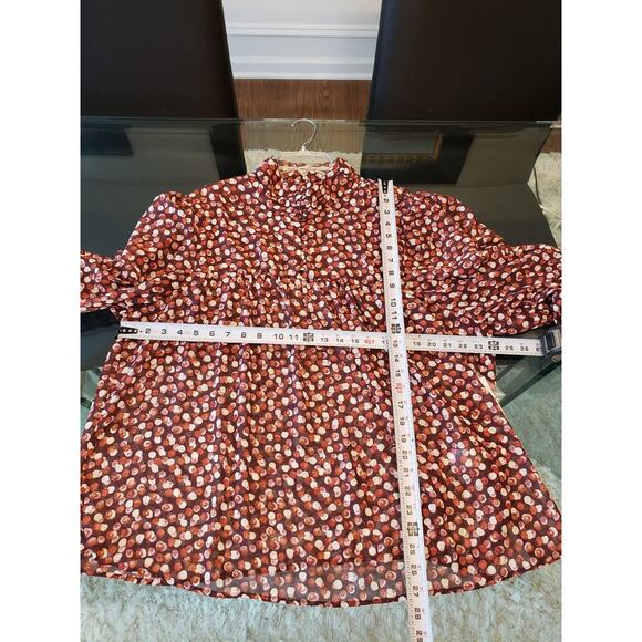 Eloquii Blouse Top Women 22 Patterned Pleated Mock Neck Long Sleeve Button Front - Picture 8 of 13